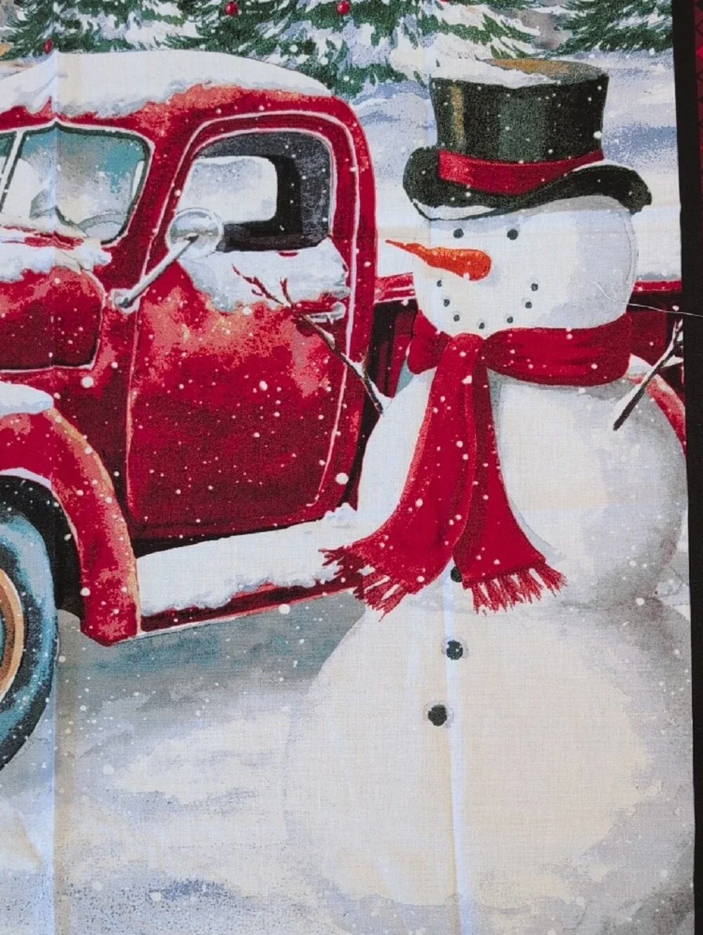 Holiday Red Vintage Truck & Snowman Decorative Panel